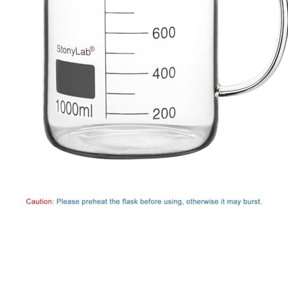 stonylab Glass Beaker with Handle, Borosilicate Glass Graduated Low Form Griffin Beaker with Handle and Pouring Spout, 1000 ml - size: 1000 ml