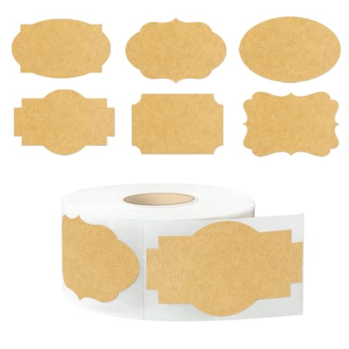350 PCS Gift Tags & Labels, 2" x 1.2" Fancy Shape Self-Adhesive All-Purpose Jar Labels for Presents & Decoration (Kraft) - color: Kraft, size: 2*1.2 inch