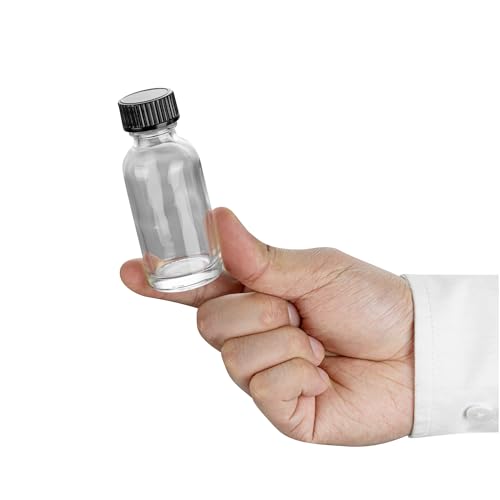 Restaurantware Vetri 1 Ounce Boston Glass Bottles, 48 Sample Bottles With Black Phenolic Caps - Dishwashable, Round, Clear Glass Bottle, For Potion, Juice, Ginger Shots, Whiskey, Liquids - color: Clear, size: 1 oz