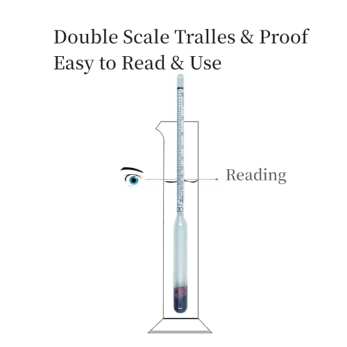 Alcohol Hydrometer kit: Alcoholmeters 0-100% ABV, Proof Tralle 0-200 Double Scales For Spirit Moonshine Whiskey Brandy Distilling Liquor Test 100ml Glass Cylinder Test Jar Accessories Included