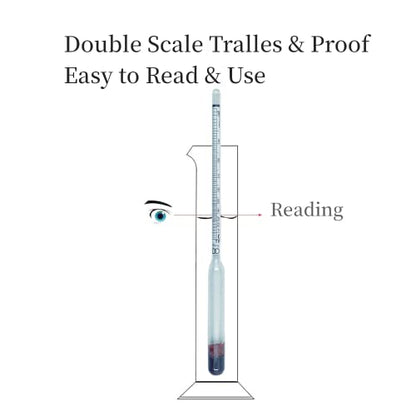 Alcohol Hydrometer kit: Alcoholmeters 0-100% ABV, Proof Tralle 0-200 Double Scales For Spirit Moonshine Whiskey Brandy Distilling Liquor Test 100ml Glass Cylinder Test Jar Accessories Included