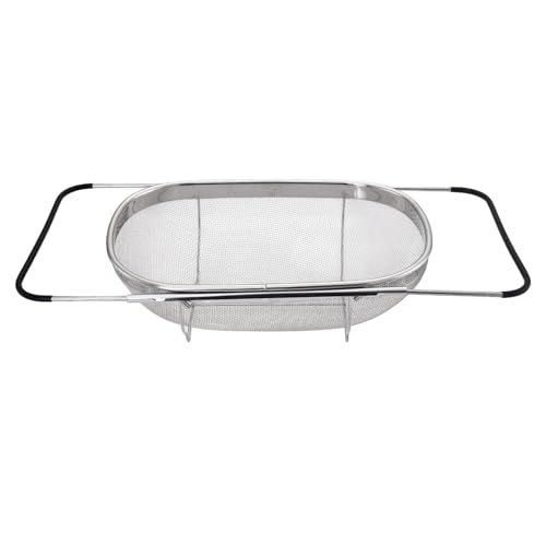 Over The Sink Colander, Stainless Steel Expandable Strainer Basket, Extendable Handles, Dishwasher Safe for Pasta Vegetables Fruits
