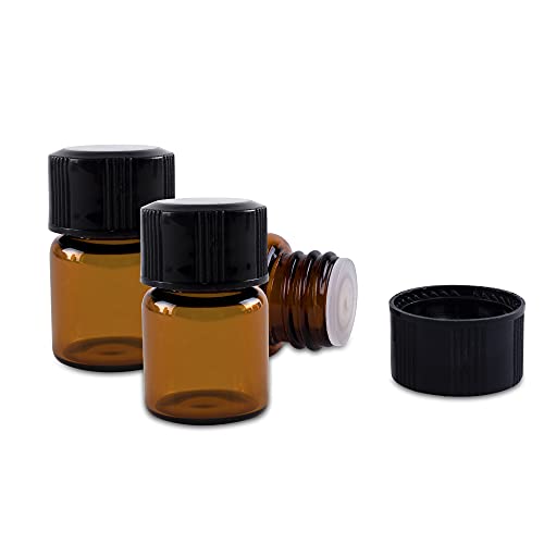 Super Z Outlet 1ml (1/4 dram) Mini Amber Glass Vial Bottles with Orifice Reducer and Cap for Essential Oils, Colognes & Perfumes (12 Pack)