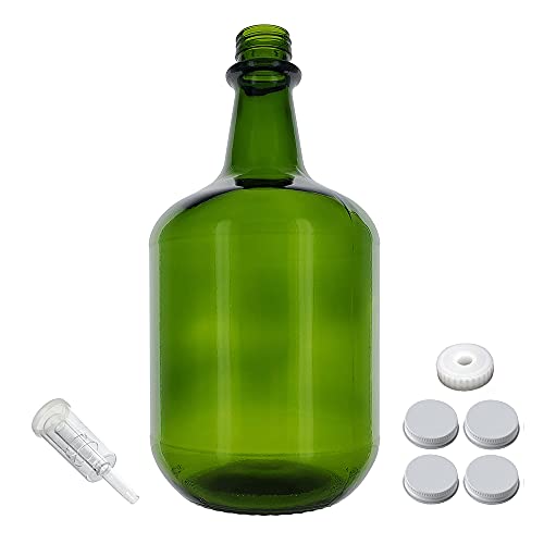 Home Brew Ohio 3L Jug Champagne Green - White Cap with Hole, Econo Three-Piece Airlock, and White Metal Cap Pack of Four