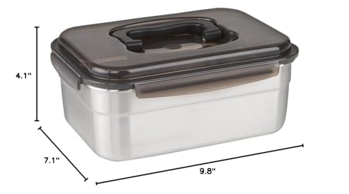 STENCOC Stainless Steel BPA Free Rectangular Leakproof Airtight Kimchi/Pickle/Food Storage Container Saver (3L / 101oz / 9.8") One Handle Half-Transparent Lid Stackable