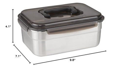 STENCOC Stainless Steel BPA Free Rectangular Leakproof Airtight Kimchi/Pickle/Food Storage Container Saver (3L / 101oz / 9.8") One Handle Half-Transparent Lid Stackable