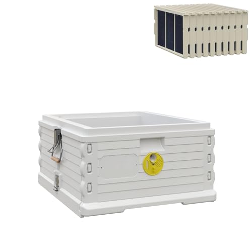 Apimaye Insulated Deep Super with 10 Plastic PRO Frames with Premier Double Waxed Foundation. Standard 10 frame Langstroth sized super for bee hives (White Body YellowEntrance)
