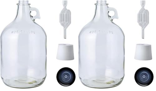 FastRack 1 gal Jug W/Twin bubble Airlock, Polyseal Lid, #6.5 Drilled Stopper (Pack of 2) - size: 1 Gallon (Pack of 2)