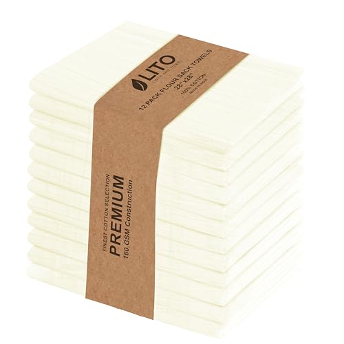 LITO LINEN AND TOWEL Flour Sack Towels – 100% Cotton, 28x28 Inches, Highly Absorbent, Embroidery-Ready Tea Towels for Kitchen & Crafts, Farmhouse Decor, Pack of 12 Natural - color: Natural, size: 28"x28"-Pack of 12