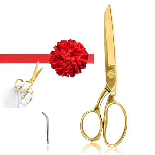 Grand Opening Ribbon-Cutting Ceremony Kit – Includes Gold Scissors, Flower Ball, Red Ribbon & White Gloves,Suitable for all ribbon-cutting and inauguration ceremonies (Mirror Polished Handle) - style: Mirror Polished Handle