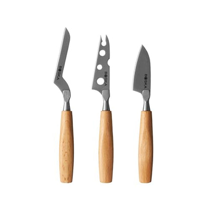 BOSKA Cheese Knife Set Amigo Small - Set of 5 Small Knives for All Cheese Types - Ergonomic Beech Wood Handle - Stainless Steel - Non-stick Thanks to BSF Treatment - style: 3-Piece Stainless steel Knife Set