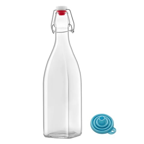1Pc (25oz Square) clear Swing Top Brewing Bottles with Leak Proof Easy Caps, Glass Beer Bottle Flip Top Bottles For Kombucha, Kefir, Vanilla Extract, Beer (25oz Square) - size: 25 Ounces