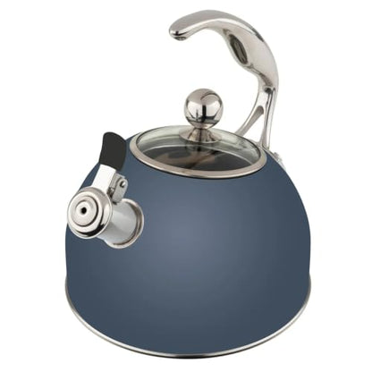 Viking 3-Ply Stainless Steel Tea Kettle, 2.6 Quart Stovetop Hot Water Pot with Tempered Glass Lid, Ergonomic Handle, Induction Ready, Slate and Blue - color: Slate Blue