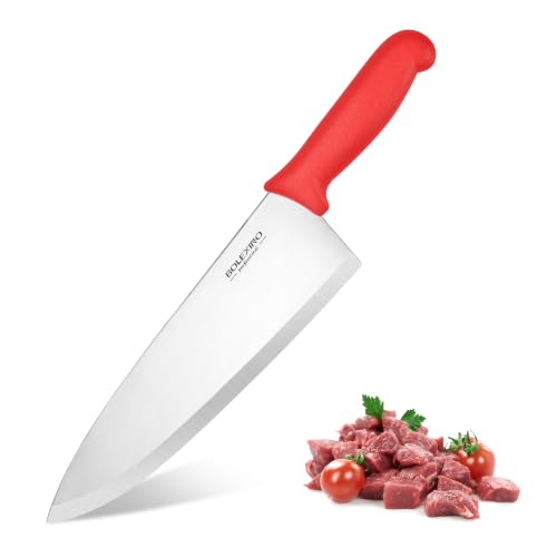 10 inch Japanese High Carbon Stainless Steel Chef Knife, Professional Sharp Wide Cook Knife with Non-slip Ergonomic Handle, for Kitchen Home Restaurant (Red) - color: Red