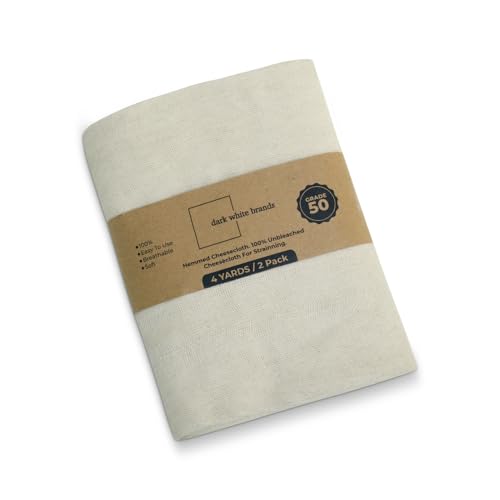 Dark White Premium Cheesecloth for Straining – 4 Yard Roll 2 Pack, Grade 50 Unbleached Organic Cotton Cheese Cloth, Reusable Food Grade Cooking Cloth for Nut Milk, Cheese Making & Kitchen Use - size: 4 Yard Roll - Grade 50