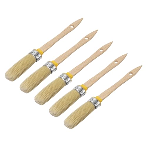 uxcell 5 Pcs Wax Paint Brushes, 2 x 0.7 Inch Chalk Stencil Brush, Oval PET Fiber Bristle with Wood Handle, Painting Tool for Furniture DIY Home Decor Art Crafts, Yellow - size: 2 x 0.7 Inch
