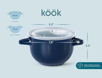 KooK French Onion Soup Bowls, Crocks, Oven Safe Bowls, Soup Mugs, Ceramic Bowls, Dishwasher, Microwave, Set of 4, 18 oz (Blue) - color: Blue