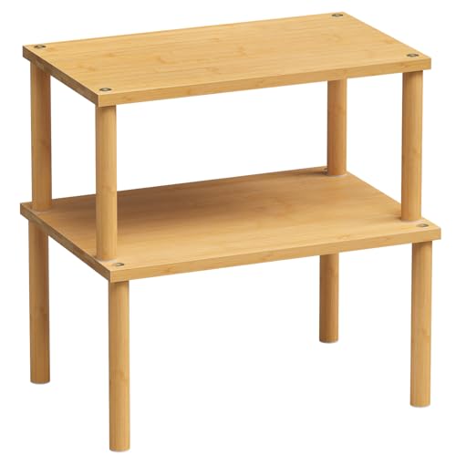 VERTORGAN Cabinet Organizer Shelf(Set of 2),Kitchen Counter Shelves,Bamboo Stackable Expandable Spice Rack Countertop(Medium) - color: Natural, size: 11.8"W