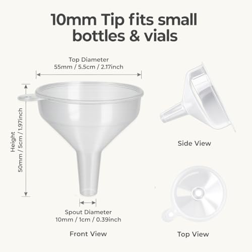 Small Funnels 5 Pack for Filling Small Bottles, Food Grade Plastic Funnel for Water Bottles, Protein Powder, Liquids & Kitchen Use