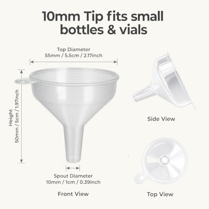Small Funnels 5 Pack for Filling Small Bottles, Food Grade Plastic Funnel for Water Bottles, Protein Powder, Liquids & Kitchen Use