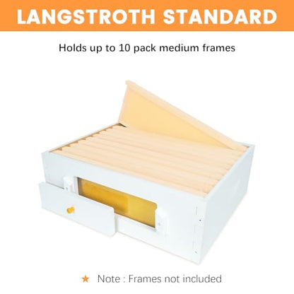 BeeTech 10 Frame Langstroth Beehive Medium Super Box Painted Not Includes Wooden Frames & Waxed Foundations (Unassembled)