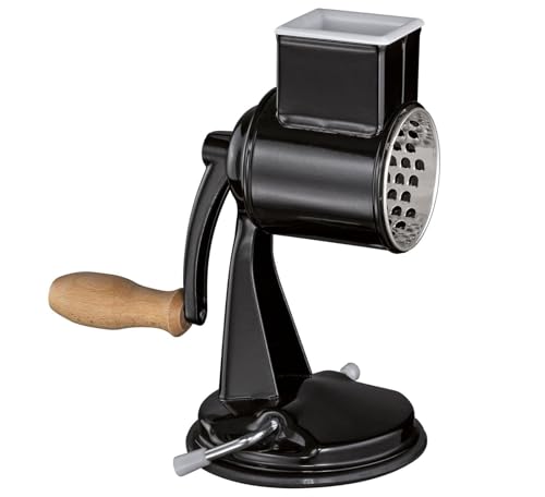 Zassenhaus Classic Drum Grater, Manual Kitchen Grater, Black Painted Metal, Beech Wood, Stainless Steel, Suction Base, 2 Grating Drums and Pestle, Vegetable Cutter, Cheese Grater and Slicer - color: Black