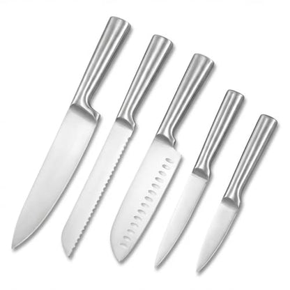 KOFERY 5-Piece Seamless Stainless Steel Knife Set (No Block Included) | Heavy Duty One Piece Design, Full Metal Handle, Professional Kitchen Knives, for Culinary Students, Rv Use, Easy Cleaning