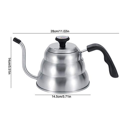 Stainless Steel Coffee Kettle with Gooseneck Spout Built in Thermometer Accuracy Pouring for Perfect Brew(1L-Silver) - size: 1L