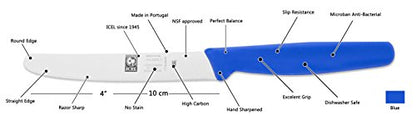 ICEL 4.25 Inch Straight Edge Round Tip Paring Knife, High Carbon German Stainless Steel Blade, Factory-Sharp Edge, Non-Slip Textured Blue Polypropylene Handle - color: Blue