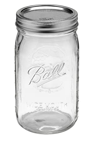 Ball Mason Jar, Glass Canning Container with Silver Lid, Food Storage and Preserving Jar, Pickling Juice Jam and Jelly Making, Wide Mouth, 32 Ounce (Pack of 1) - color: Quart, size: 32 Ounces