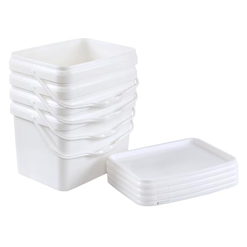 Saedy 5 Gallon Rectangular Bucket with Seal Lids for Food Storage, 4 Packs | Food Grade, with Handle - size: 5 Gallon