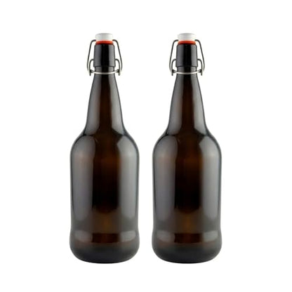 FastRack 33 oz Amber Swing Top Glass Bottles – 2 Pack | Flip Top Airtight Bottles (Not Olive Oil Style) | UV-Protective Bottles for Kombucha, Beer, Soda & Fermentation - color: Amber
