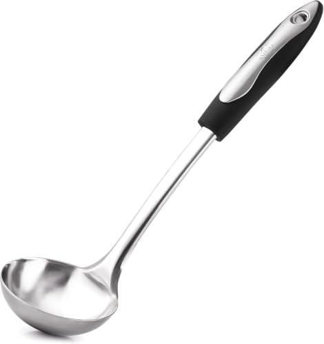 Zulay Kitchen Premium Soup Ladle - 12" Stainless Steel with Non-Slip Silicone Handle - size: Stainless Steel