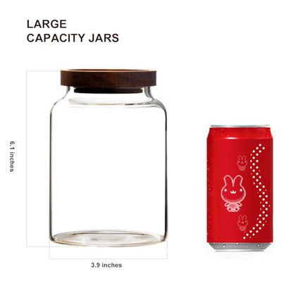 2-Pack Glass Storage Jars with Wooden Lids Single 41 fl oz/1200ml, Glass Canister Set,Airtight Containers for Kitchen Dry Goods, Coffee, Tea, Sugar,Flour ,Candy, Cookie, Pasta - size: Mini