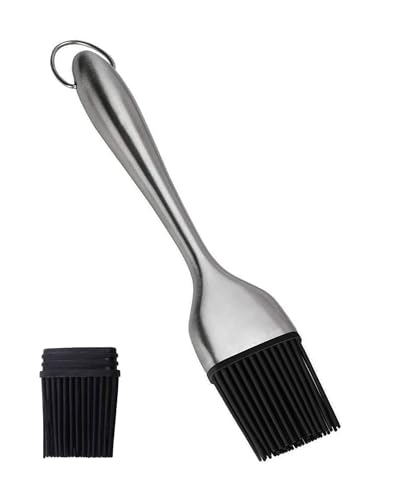 Stainless Steel Basting Pastry Brush 7.87in Heat-Resistant Cooking Brushes with Back up Silicone Brush Heads for BBQ, Baking Grilling