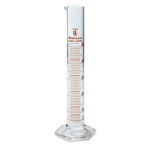 50ml Graduated Cylinder, Borosilicate 3.3 Glass, Single Metric Scale, Class B, Karter Scientific 213I11 (Single) - size: 50ml, style: Pack of 1