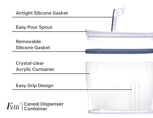 Felli Cereal Container Storage Airtight Holds 32 oz Family Size Breakfast Box with Flip Top Lid, Stackable Acrylic Dry Food Dispenser, Protein Granola Oats Grains, Crunch Keeper (Large 4.1Qt - 2pk) - color: Large 4.1Qt - 2pk