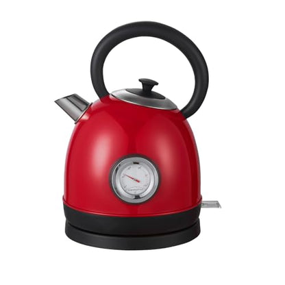 1.7L(57oz) Retro Electric Water Kettle, 1500W 304 Stainless Steel Temperature Control Tea Pot, Cordless LED, Built-in Thermometer, Auto Shut-Off & Boil Dry Protection - color: Red
