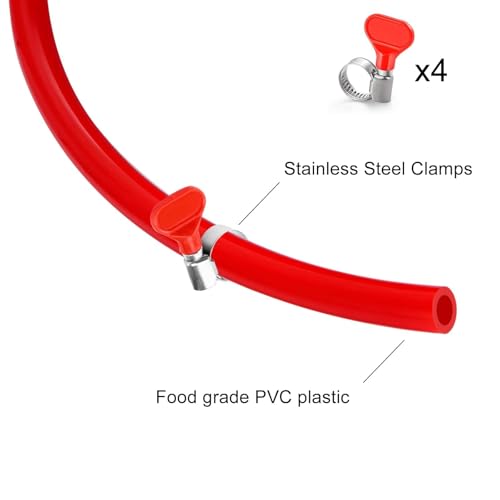 10 Ft Beer CO2 Gas Line CO2 Tubing - ID 5/16" Beer CO2 Dispensing Brewing Line with 4 PCS Hose Clamps Red PVC Tubing for Ball Lock，Gas Manifold，Keg Regulator - size: 10Ft Gas Line