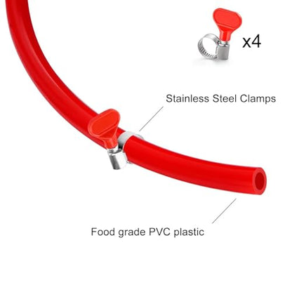 10 Ft Beer CO2 Gas Line CO2 Tubing - ID 5/16" Beer CO2 Dispensing Brewing Line with 4 PCS Hose Clamps Red PVC Tubing for Ball Lock，Gas Manifold，Keg Regulator - size: 10Ft Gas Line