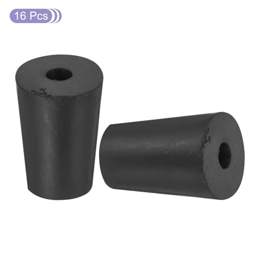 MECCANIXITY Rubber Tapered Plug 13mm to 17mm Solid Test Tubes Bungs Stopper with Hole Black for Lab Home 16 Pieces - size: 13mm-17mm