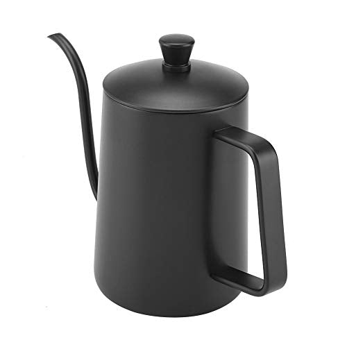 ZJchao Stainless Steel Coffee Kettle Gooseneck Spout Teapot with Thermometer 600ml Large Capacity Precision Pouring Coating for Coffee Brewing Enthusiasts Black Pink Green (Black) - color: Black