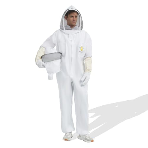 Sting Proof Full Body Bee Suit, Unisex, 2 Veils & Gloves, XXL(Fits 6'3"-6'5") | Unisex Ultralight Full Body Bee & Wasp Gear, A-Grade Goatskin Gloves, Detachable Veils, Apiary Backyard Halloween - size: XXL for 6'3" – 6'5"