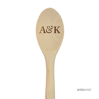 Andaz Press Personalized Laser Engraved Wooden Mixing Spoon, 12-inch, Monograms, 1-Pack, Custom Bride and Groom - color: Custom Wedding Monograms