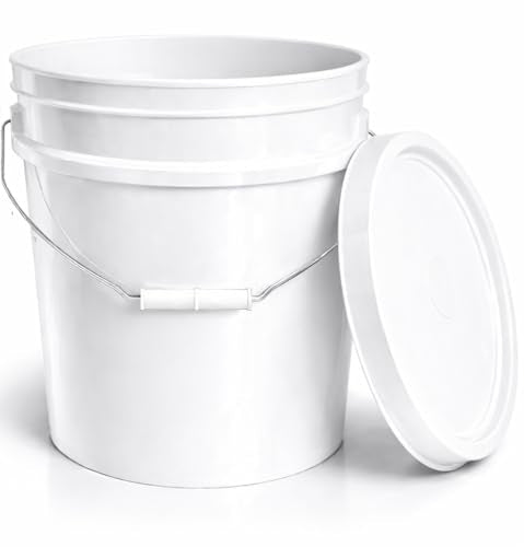 MKS Plastics 5-Gallon Bucket with Airtight Lid – Made in USA, Food Grade BPA Free Plastic, Heavy Duty Multi-Use, Metal Handle with Grip, Stackable Storage – White, 1 Pack - color: 5 Gallon - White, size: 1