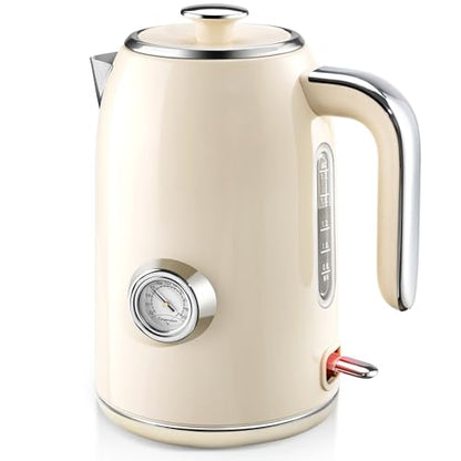 PUKOMC Electric Kettle, 1.7L Stainless Steel Tea Kettle with Temperature Gauge, 1500W Water Boiler with LED Light, BPA-Free, Auto Shut-Off and Boil-Dry Protection (Beige) Visit the Pukomc Store - color: Beige