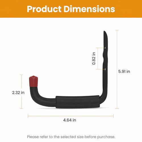6 Pack Garage Hooks Heavy Duty, Utility Steel Hooks with EVA Foam Padding, 4.64inch Wall Mount J Organizer Hanger for Hanging Bikes Kayak Garden Tool Hose Bike Shelf - size: 4.64inch
