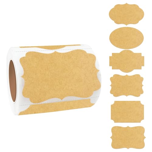 Kraft Labels Stickers, 250 PCS 3" x 2" Fancy Shape Stickers Labels for Storage Box or Food Jars Holiday Present Stickers Christmas Gift Tags Stickers - color: Kraft, size: 2*3 inch