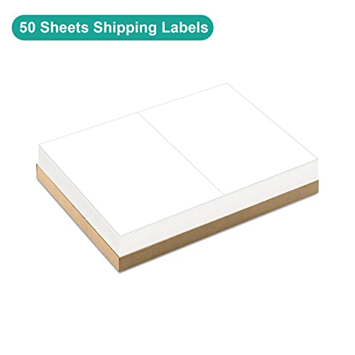 MFLABEL Half Sheet Shipping Labels - 100 Self Adhesive Sticker Sheets for Laser & Inkjet Printers, Waterproof & Smudge-Free, with 12 Free Fragile Labels for Packaging, Shipping and Crafting - size: 8.5" x 5.5" (2-up), style: 50 Sheets