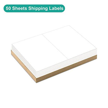 MFLABEL Half Sheet Shipping Labels - 100 Self Adhesive Sticker Sheets for Laser & Inkjet Printers, Waterproof & Smudge-Free, with 12 Free Fragile Labels for Packaging, Shipping and Crafting - size: 8.5" x 5.5" (2-up), style: 50 Sheets